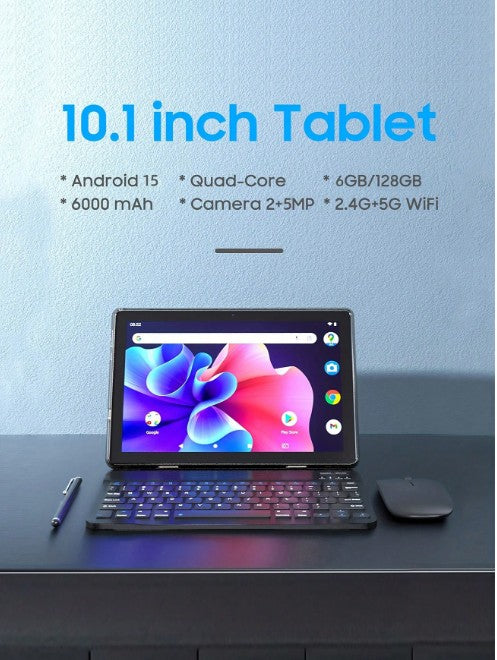 Coopers YQ10S Max Android 15 タブレット 10インチ, RK3562 4コア 2.0Ghz/6GB RAM 128GB ROM/2.4G+5G WiFi+WiFi 6/BT 5.0/FHD IPS ディスプレイ/200万+500万画素 デュアルカメラ/Type-C/6000mAh/1TB SDカード拡張対応/キーボード、マウス、スタイラス、保護ケース、保護フィルム付属(アダプター無し)